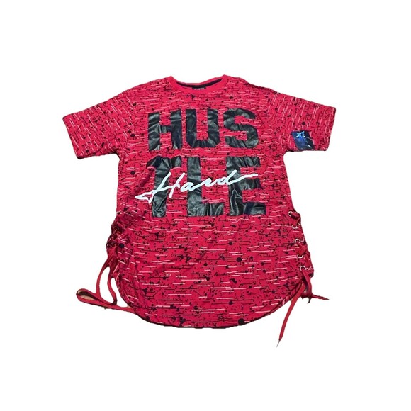 Legendary Status Hustle Hard T-Shirt XL Red Black Graphic Lace Up Sides NWT - Picture 1 of 8